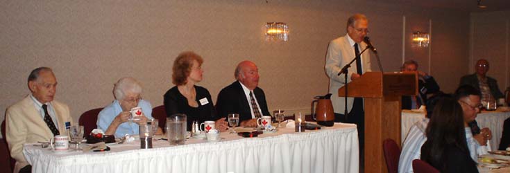 James Charlton, Honorary C.N.A. President; Mary Charlton; Patricia Jagger Finner, Governor of the American Numismatic Associationy; Geoff Bell, C.N.A. Past President; Sherman Zavitz, Keynote Banquet Speaker; Charles Moore, President of the C.N.A.; John Regitko, 2006 Convention Chairman at the head table